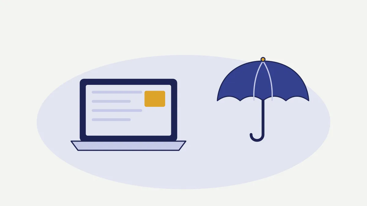 Un ordinateur portable ouvert et un parapluie indigo